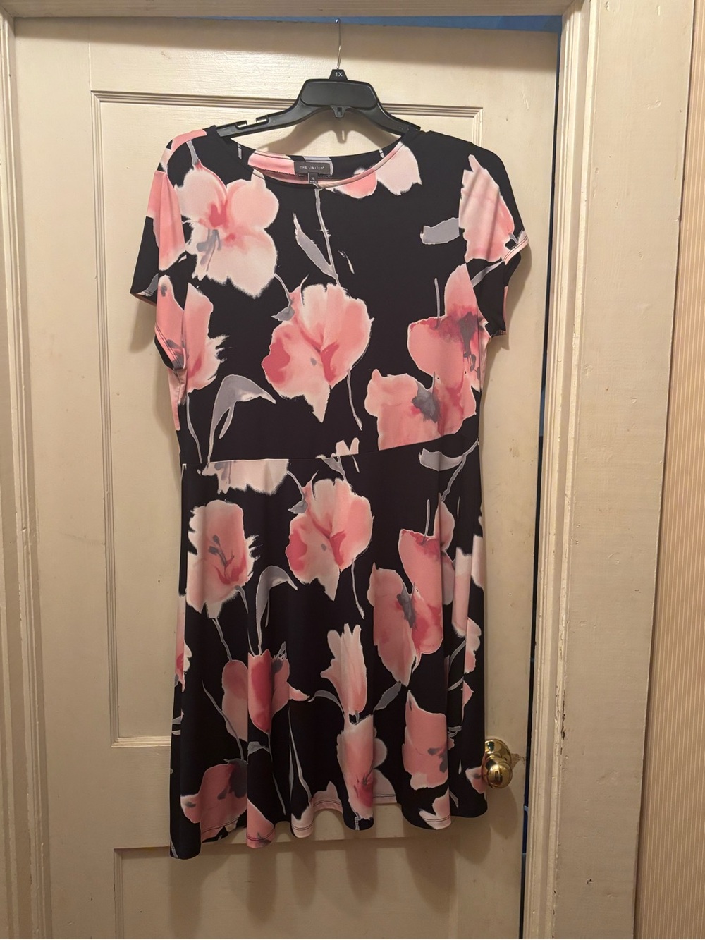 Navy Floral Fit & Flare Dress with Pink Blossoms
